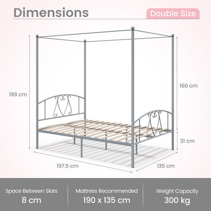 Double Size Metal Canopy Bed Frame-Grey