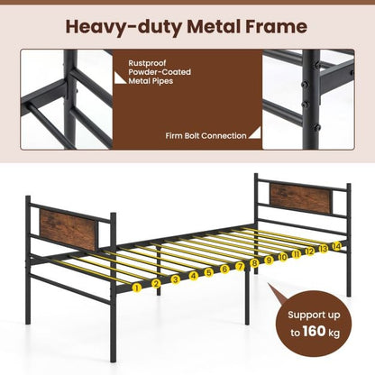 Metal Daybed with Pull-out Trundle Sofa Guest Bed with Wheels-Single Size