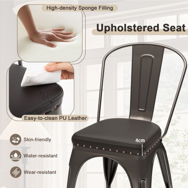 Metal Dining Chair Set of 4 with Removable Backs and PU Leather Cushioned Seat-Brown