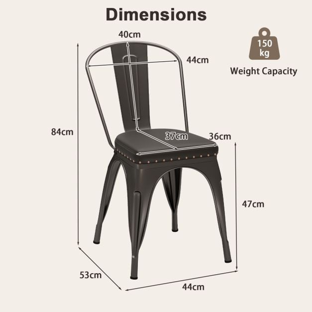Metal Dining Chair Set of 4 with Removable Backs and PU Leather Cushioned Seat-Brown