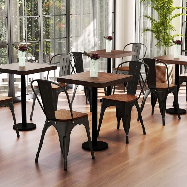 Metal Dining Chairs Set of 4 Stackable Kitchen Side Chairs-Black