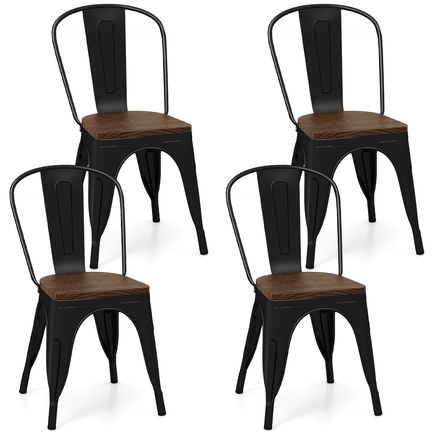 Metal Dining Chairs Set of 4 Stackable Kitchen Side Chairs-Black