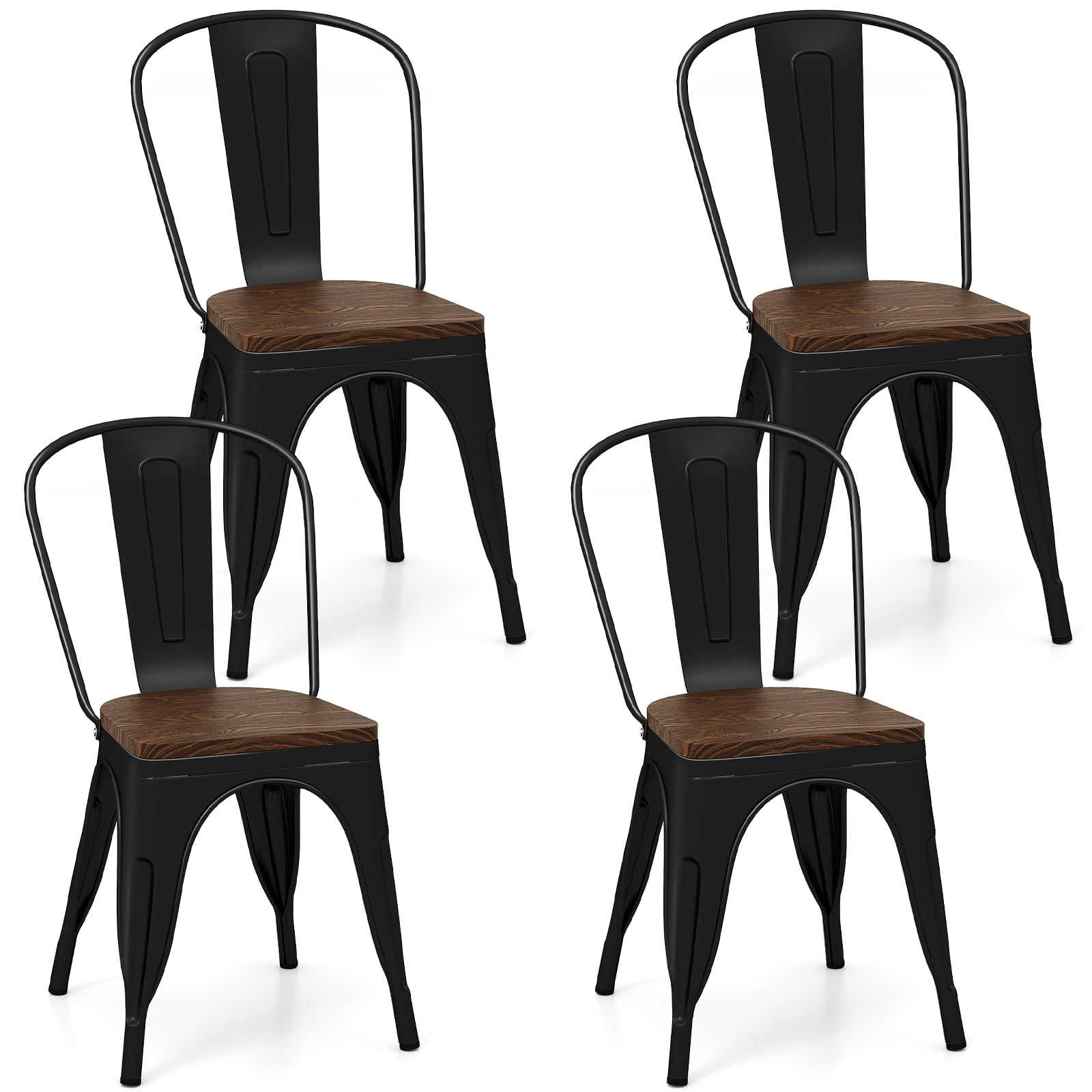 Metal Dining Chairs Set of 4 Stackable Kitchen Side Chairs-Black