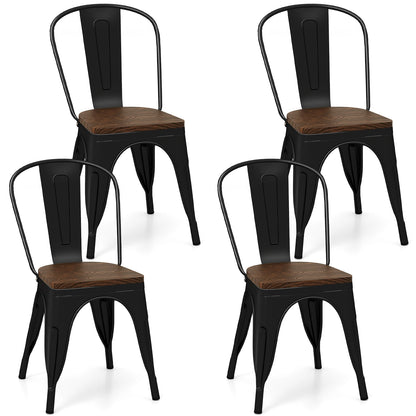 Metal Dining Chairs Set of 4 Stackable Kitchen Side Chairs-Black