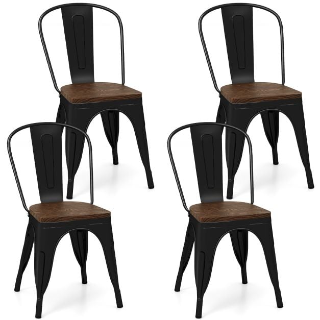 Metal Dining Chairs Set of 4 Stackable Kitchen Side Chairs-Black