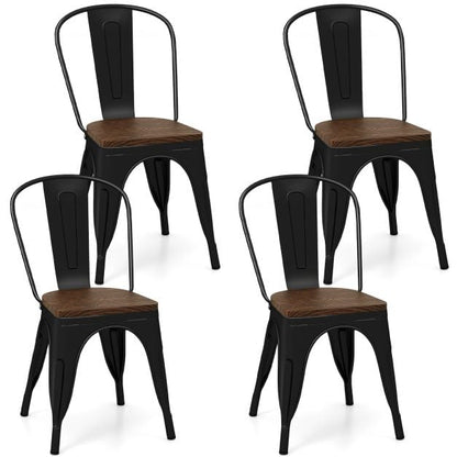 Metal Dining Chairs Set of 4 Stackable Kitchen Side Chairs-Black