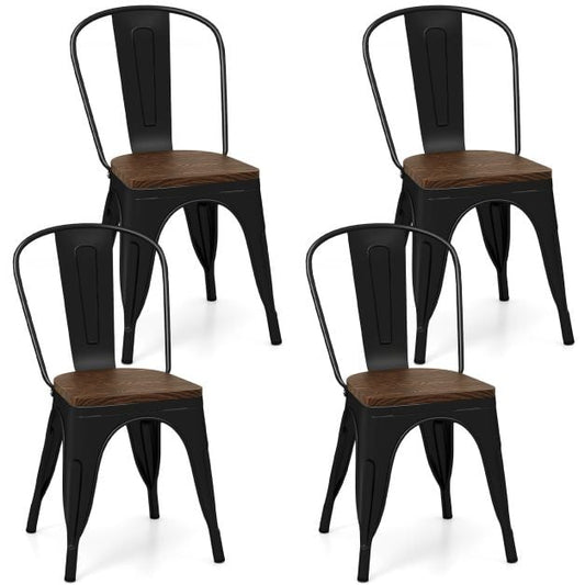 Metal Dining Chairs Set of 4 Stackable Kitchen Side Chairs-Black