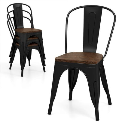 Metal Dining Chairs Set of 4 Stackable Kitchen Side Chairs-Black