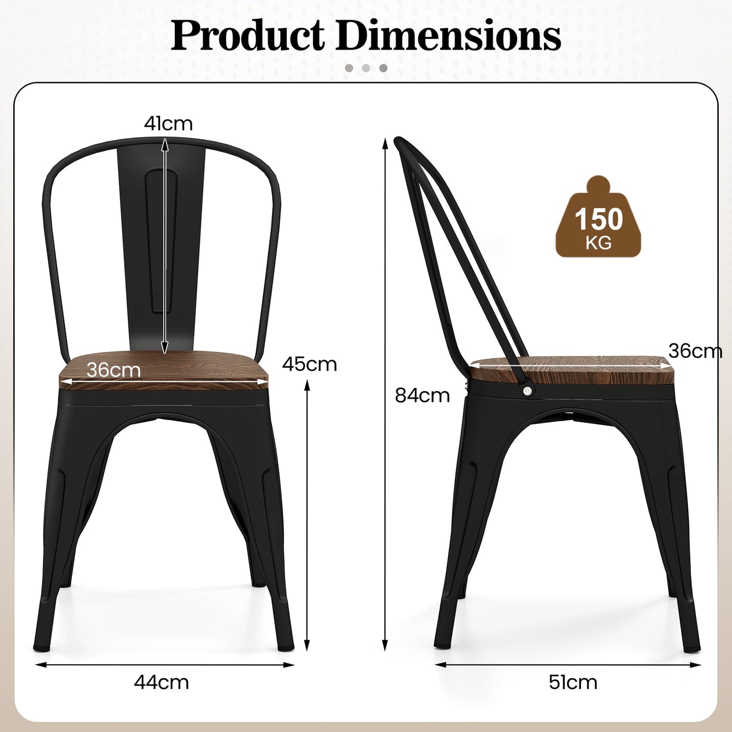 Metal Dining Chairs Set of 4 Stackable Kitchen Side Chairs-Black