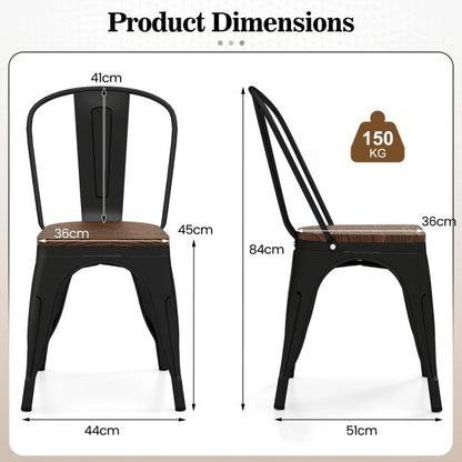 Metal Dining Chairs Set of 4 Stackable Kitchen Side Chairs-Black