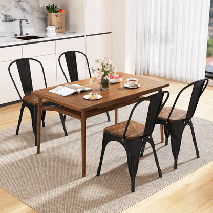 Metal Dining Chairs Set of 4 Stackable Kitchen Side Chairs-Black