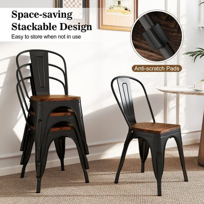 Metal Dining Chairs Set of 4 Stackable Kitchen Side Chairs-Black