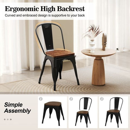 Metal Dining Chairs Set of 4 Stackable Kitchen Side Chairs-Black