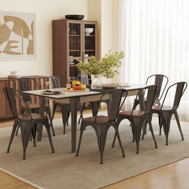 Metal Dining Chairs Set of 4 Stackable Kitchen Side Chairs-Gun