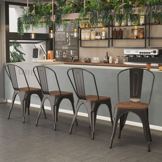 Metal Dining Chairs Set of 4 Stackable Kitchen Side Chairs-Gun