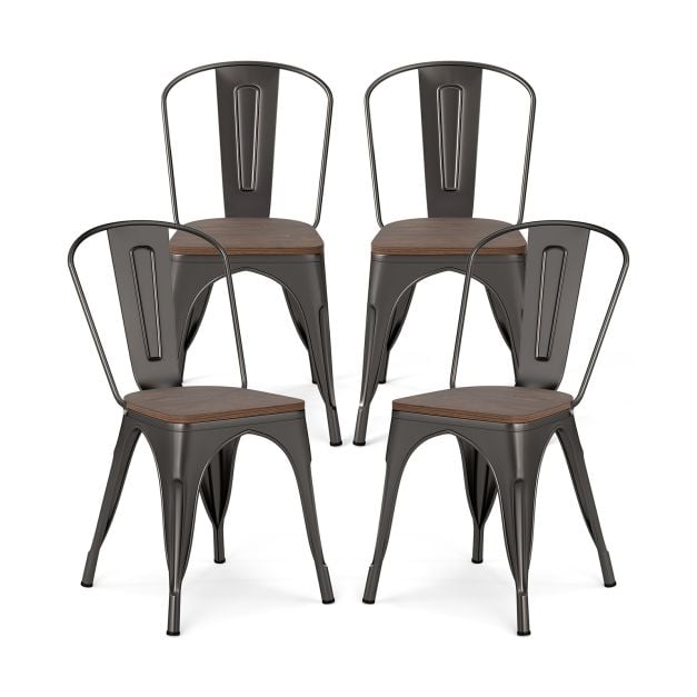 Metal Dining Chairs Set of 4 Stackable Kitchen Side Chairs-Gun