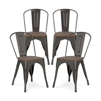 Metal Dining Chairs Set of 4 Stackable Kitchen Side Chairs-Gun