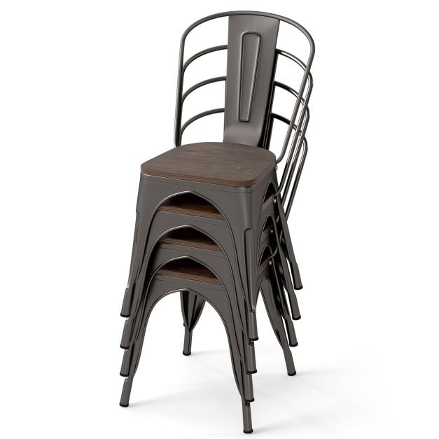 Metal Dining Chairs Set of 4 Stackable Kitchen Side Chairs-Gun