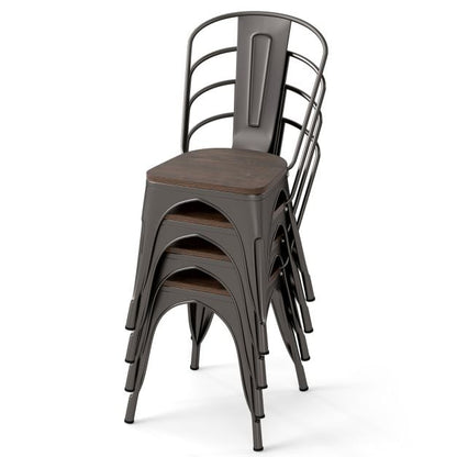 Metal Dining Chairs Set of 4 Stackable Kitchen Side Chairs-Gun