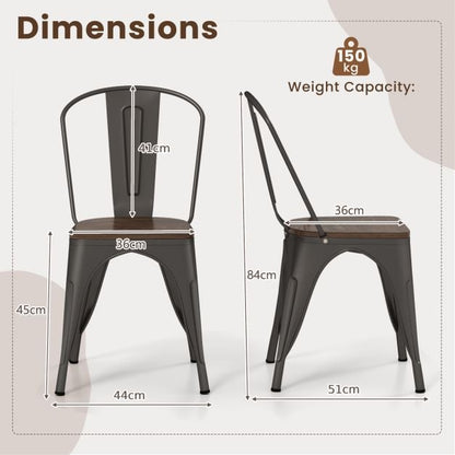 Metal Dining Chairs Set of 4 Stackable Kitchen Side Chairs-Gun