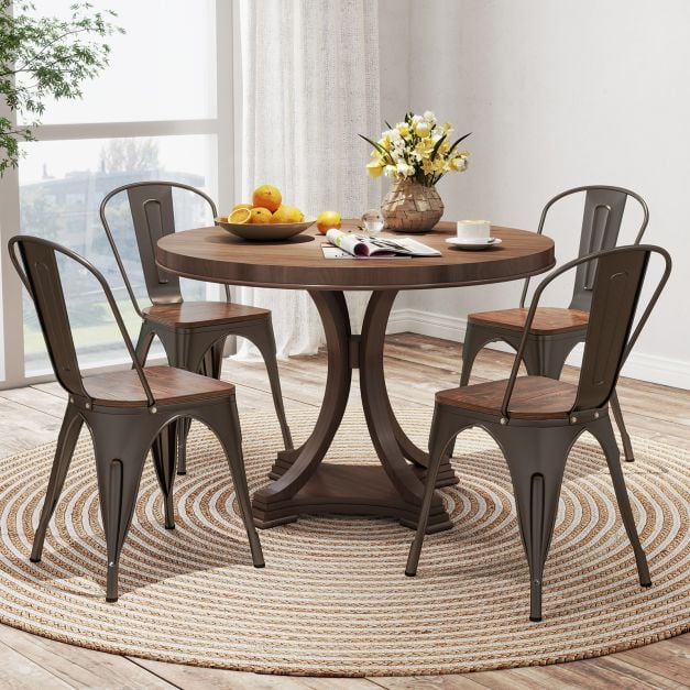 Metal Dining Chairs Set of 4 Stackable Kitchen Side Chairs-Gun