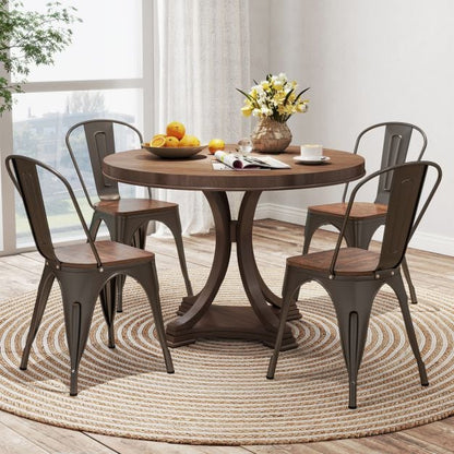 Metal Dining Chairs Set of 4 Stackable Kitchen Side Chairs-Gun