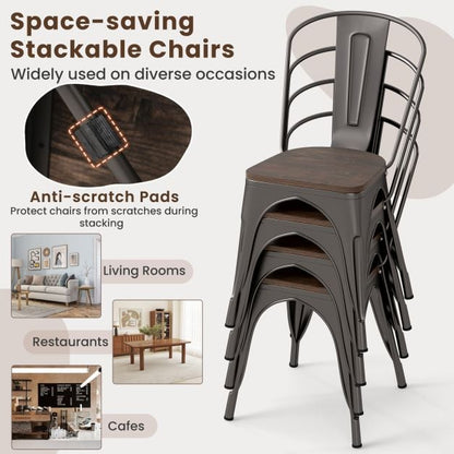 Metal Dining Chairs Set of 4 Stackable Kitchen Side Chairs-Gun
