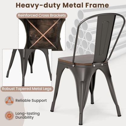 Metal Dining Chairs Set of 4 Stackable Kitchen Side Chairs-Gun