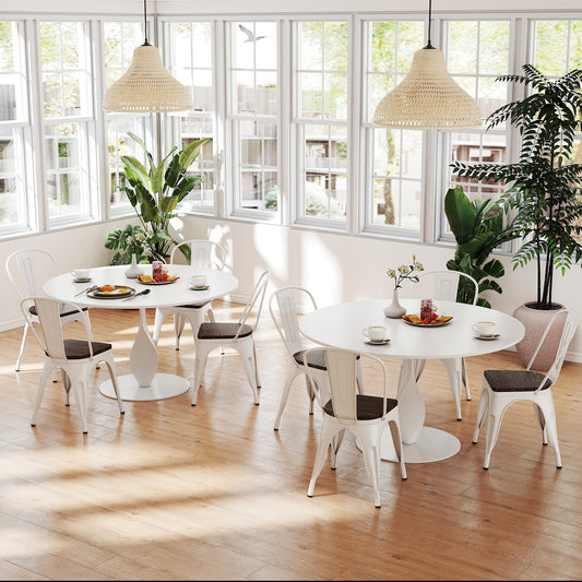 Metal Dining Chairs Set of 4 Stackable Kitchen Side Chairs-White