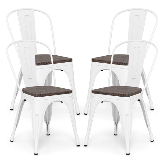 Metal Dining Chairs Set of 4 Stackable Kitchen Side Chairs-White
