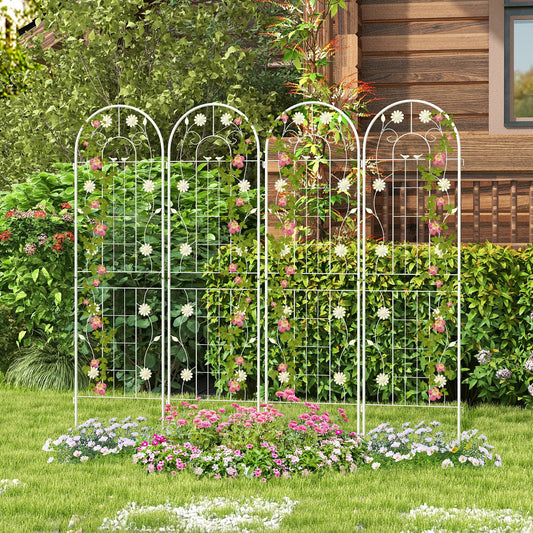 2/4 Pack Metal Garden Trellis 180 cm x 50 cm Wire Lattice Panel-White-4 Pack