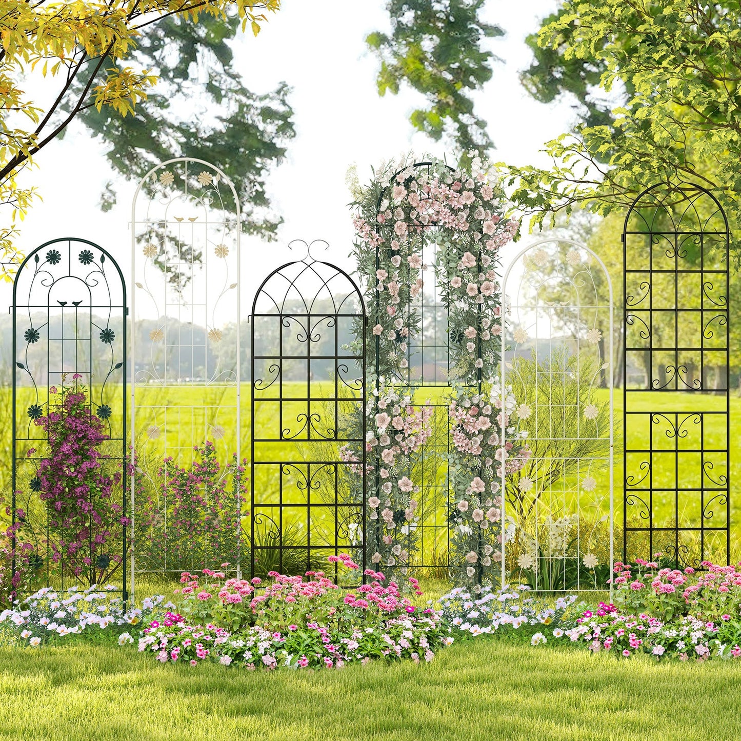 2/4 Pack Metal Garden Trellis 180 cm x 50 cm Wire Lattice Panel-White-4 Pack