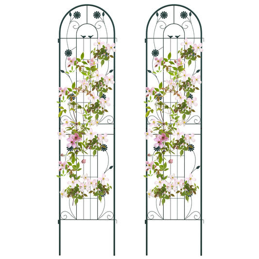 2 Pack 220 cm x 50 cm Metal Garden Trellis for Climbing Plants-Green