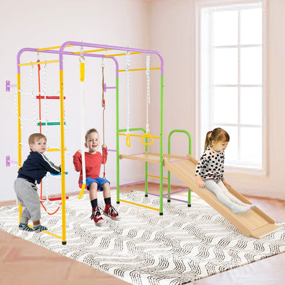 Metal Indoor Jungle Gym 8-in-1 Climbing Playset for Ages 3+-Colourful