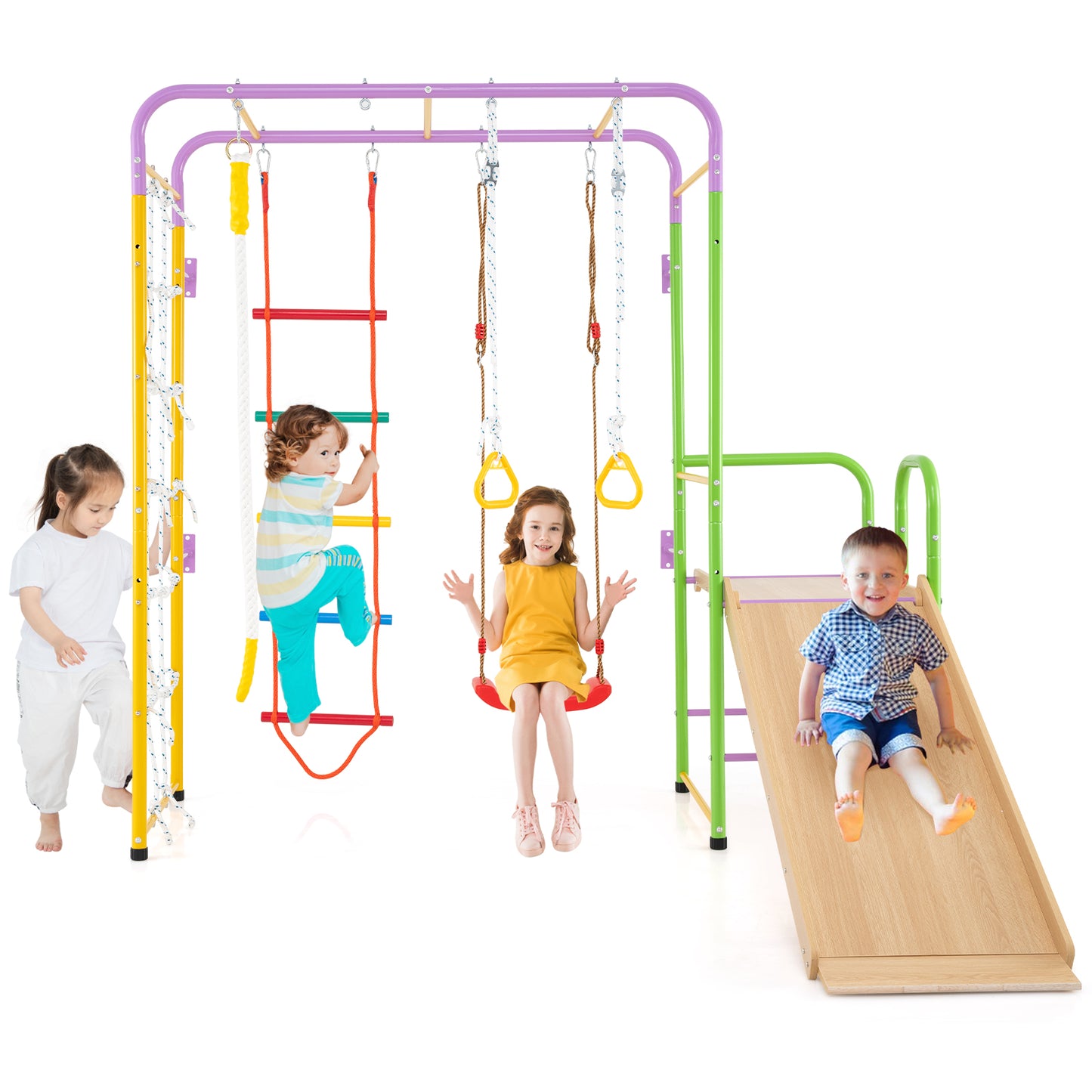 Metal Indoor Jungle Gym 8-in-1 Climbing Playset for Ages 3+-Colourful