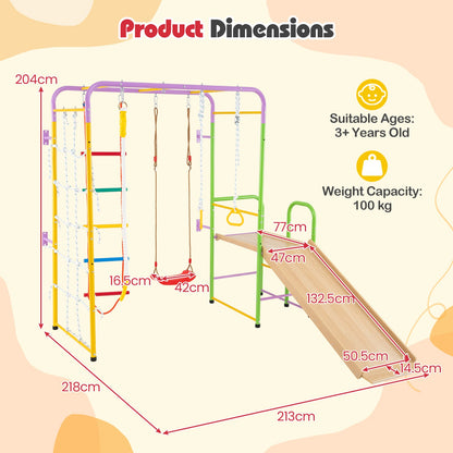 Metal Indoor Jungle Gym 8-in-1 Climbing Playset for Ages 3+-Colourful