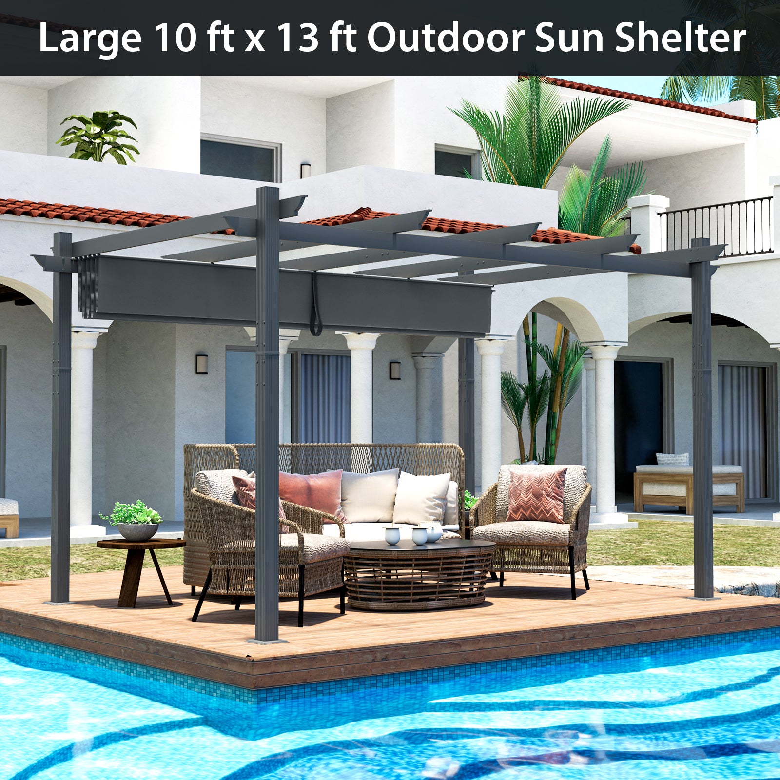 3 x 4 M Outdoor Retractable Pergola with Sun Shade Canopy-Grey