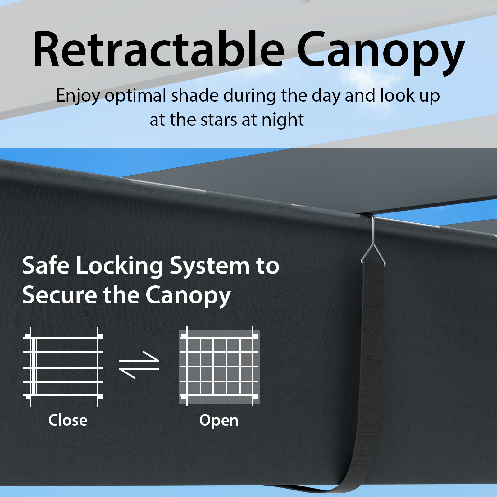 3 x 4 M Outdoor Retractable Pergola with Sun Shade Canopy-Grey