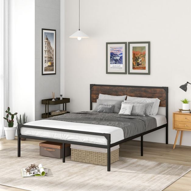 Metal Platform Bed with 9 Support Legs-King size