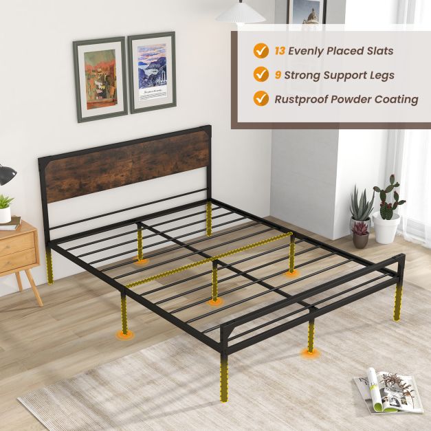 Metal Platform Bed with 9 Support Legs-King size