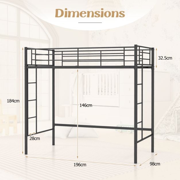 Metal Space-saving Loft Bed Frame with Full-length Safety Guardrail-Black