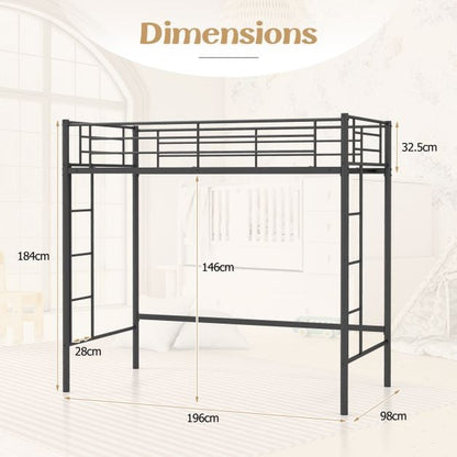 Metal Space-saving Loft Bed Frame with Full-length Safety Guardrail-Black