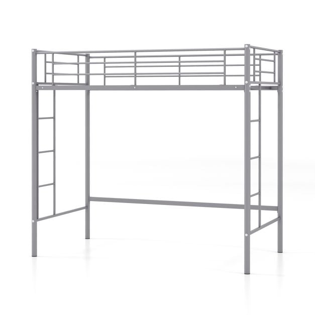 Metal Space-saving Loft Bed Frame with Full-length Safety Guardrail-Silver