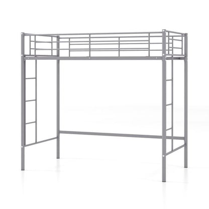Metal Space-saving Loft Bed Frame with Full-length Safety Guardrail-Silver