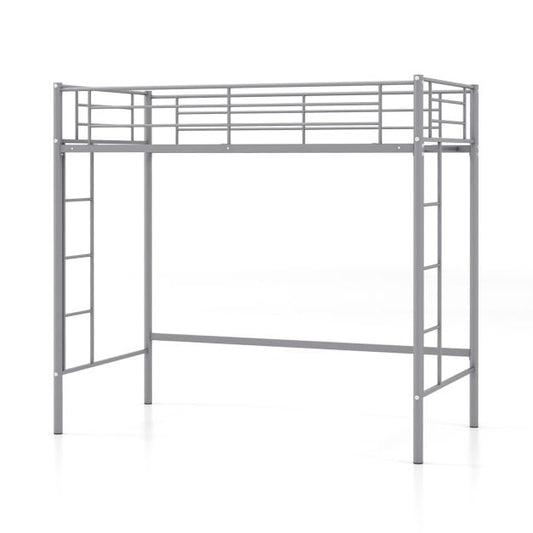 Metal Space-saving Loft Bed Frame with Full-length Safety Guardrail-Silver