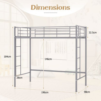 Metal Space-saving Loft Bed Frame with Full-length Safety Guardrail-Silver