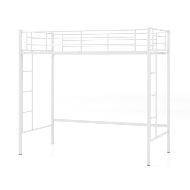 Metal Space-saving Loft Bed Frame with Full-length Safety Guardrail-White