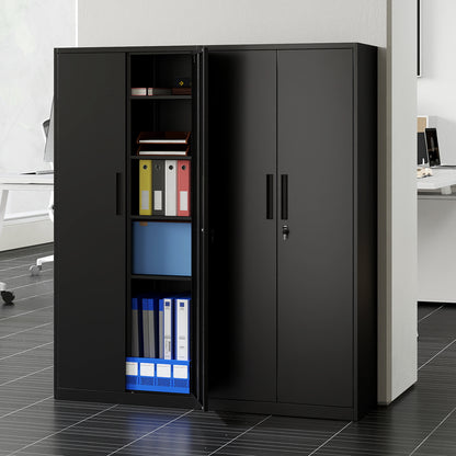 Metal Storage Cabinet with 2 Lockable Doors and 4 Adjustable Shelves-M-Black