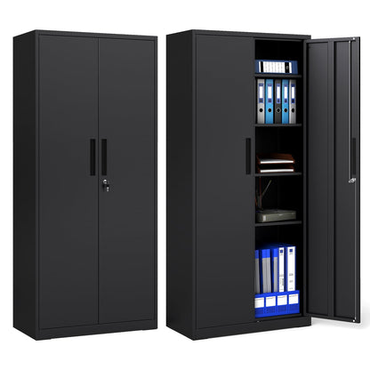 Metal Storage Cabinet with 2 Lockable Doors and 4 Adjustable Shelves-M-Black