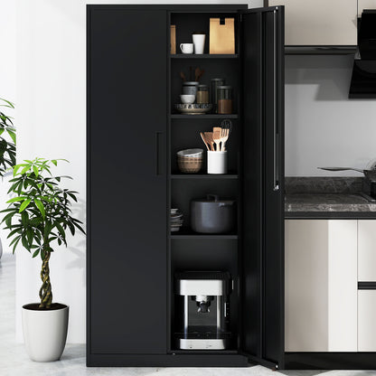 Metal Storage Cabinet with 2 Lockable Doors and 4 Adjustable Shelves-M-Black